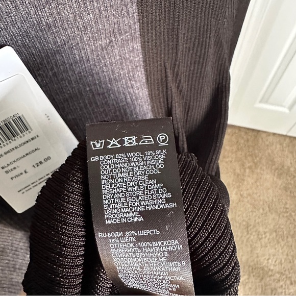 NWT Reiss jude HYBRID WOOL-SILK KNIT sheer blocking mix L black charcoal - Picture 5 of 6